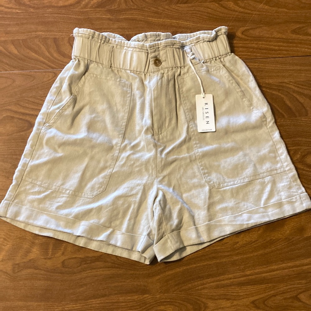 Risen paper bag elastic waistband shorts